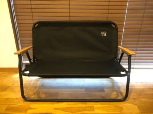 お買い得2脚セット！キャンプ ブラック2人用ベンチ＋クッション付