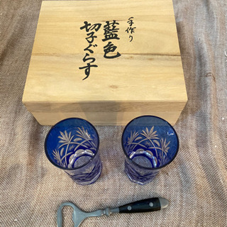 手作り　藍色　切子グラスの画像
