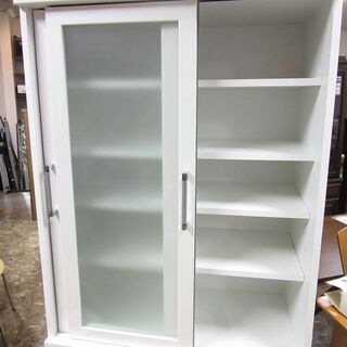 値下げ中！ホワイト 食器棚 スライド式扉 4引き出し 楽天市場】食器棚 引き戸 大川家具 120cm スライド扉式食器棚 大容量