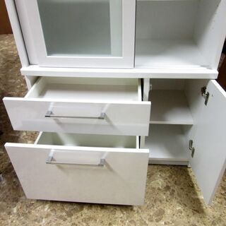 ニトリ食器棚 Nトパーズ90DB 引き戸スライド扉式/レール引き出し