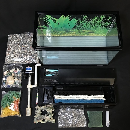 60cm水槽セット《アクアリウム ポンプ ろ過装置 濾過フィルター ライト レイアウト 中古》