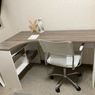 北欧風　L字型デスク　机　パソコンデスク　1年使用ホワイト/ブラウン