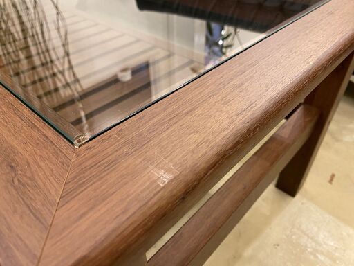 センターテーブル リビングテーブル ガラス天板 ブラウン 中古品