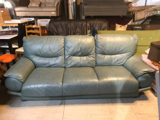 JF01250 3人掛けソファ エメラルドグリーン レザー