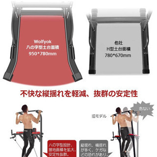 懸垂マシン 室内 ぶらさがり健康器 Wolfyok 耐荷重180kg 土台八の字型 高さ11段 背もたれ6段 アームレスト3段 フルハンマートーン塗装フレーム チンニングスタンド マルチジム 筋トレ 背筋 腹筋 大胸筋 健康器具 ストレッチグッズ トレーニングチューブ付き 家庭用 日本語説明書の画像