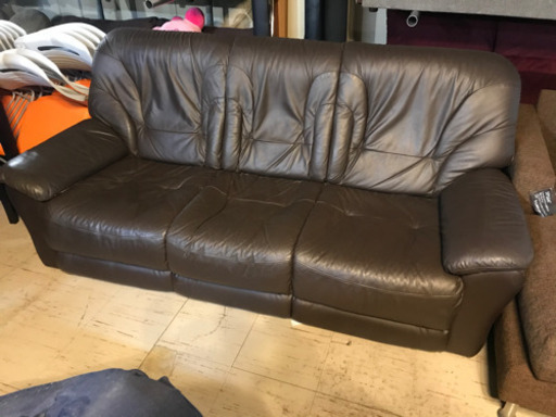 JF01253 3人がけソファ ダークブラウン レザー.