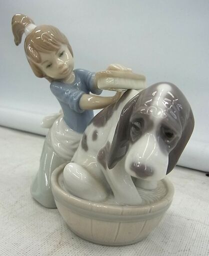 ☆ リヤドロ 5455 犬と少女 きれいにしましょうね ポーセリン LLADRO 磁器 フィギュリン スペイン アンティーク オリジナ