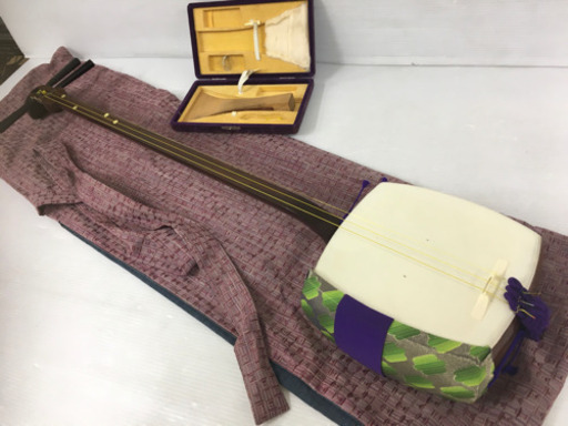 SOLD！初心者用◆長唄 三味線◆細棹 紫壇 長袋／バチ／駒付き 和楽器 長唄 小唄 端唄 太鼓皮破れ無し すぐ使えます！