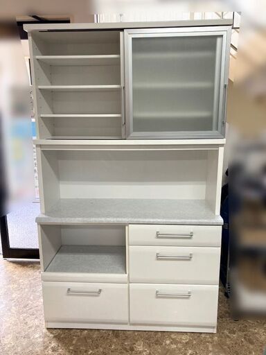 ワイド食器棚 幅 120cm 引き戸スライド扉式/レール引き出し W1200×H2115×D455mm☆札幌市東区/店頭お引取りOK