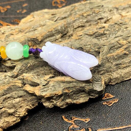 福袋 ネックレス 蝉 セミ 天然本翡翠 氷ヒスイ A貨 ラベンダー色 鑑別書有