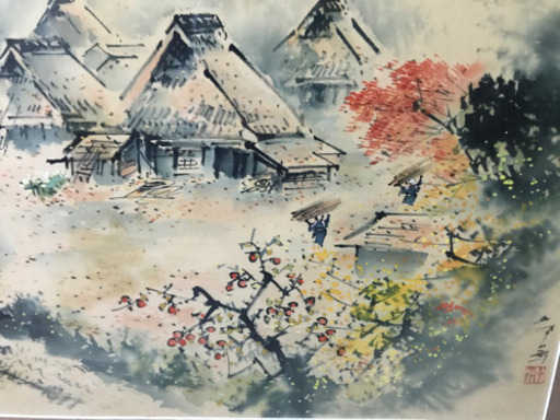 茅葺屋根 画 骨董 絵画 絵 アンティーク 伝統文化 歴史 日本画