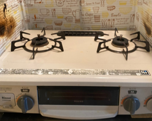 都市ガス用　二口コンロガステーブル　Rinnai 魚グリル付き