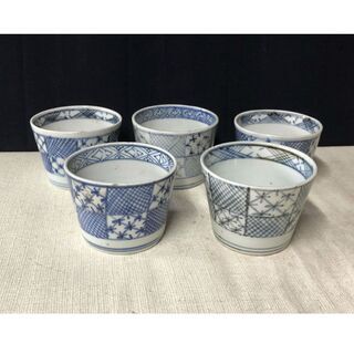 c175 古伊万里 蕎麦猪口 6客 染付 そば猪口 柳紋