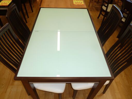 k54☆伸長ダイニングテーブル5点セット☆ダイニングテーブル＋椅子4脚☆幅1200㎜＋400㎜☆近隣配達、設置可能
