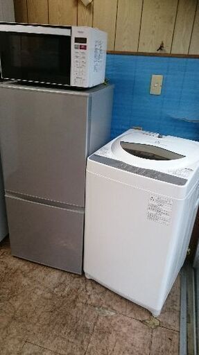 只今、商談中！！好評につき！！11月お買い得セット第一弾④！！アクア　AQR-16E（S）シルバー　2ドア冷蔵庫　157L　2016年製 ・東芝　AW-5G6　全自動洗濯乾燥機　5.0K　2018年製 ・ハイアール　JM-FH18D　電子レンジ　2015年製　3点セット！！