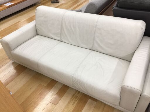 3人掛けソファ　ホワイト　フェイクレザー【トレファク岸和田店】