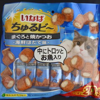 いなば　ちゅるビ〜　まぐろと焼ささみ　海鮮ほたて味　１０ｇ×２０本入り　4袋の画像