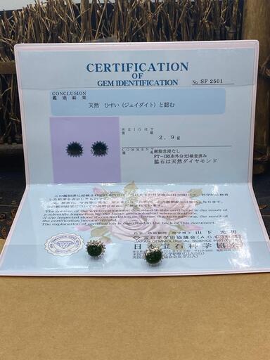 ピアス 芝草 本翡翠 氷ヒスイ 緑色 光沢感 縁起物 誕生日プレゼント 鑑別書有