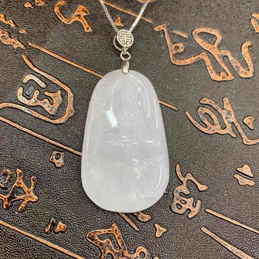 福袋 ネックレス 観音様 本翡翠 氷ヒスイ 氷種 誕生日プレゼント 安産祈願 鑑別書有2