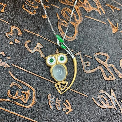 福袋 ネックレス 梟 本翡翠 氷ヒスイ 誕生日プレゼント 18kゴールド 鑑別書付き