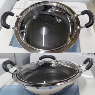 使用感少なめ★MEYER マイヤー ホットポット 26cm 3.2L 両手鍋 ガスIH対応 土鍋型 ステンレス製鍋 ガラス蓋付 フッ素樹脂加工  ☆ PayPay(ペイペイ)決済可能 ☆ 札幌市 豊平区 平岸 アウトレットモノハウスの画像