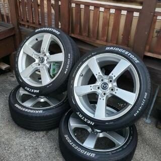 マツダRX8純正アルミホイール&タイヤの4本セットです。タイヤはレターペイントでホワイトレター仕様にしてます。の画像