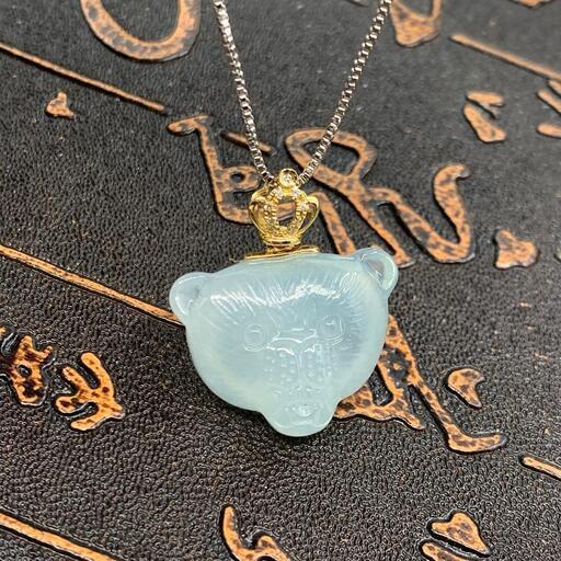 福袋 ネックレス ベア 氷ヒスイ 本翡翠 緑 誕生日プレゼント 18kゴールド 鑑別書