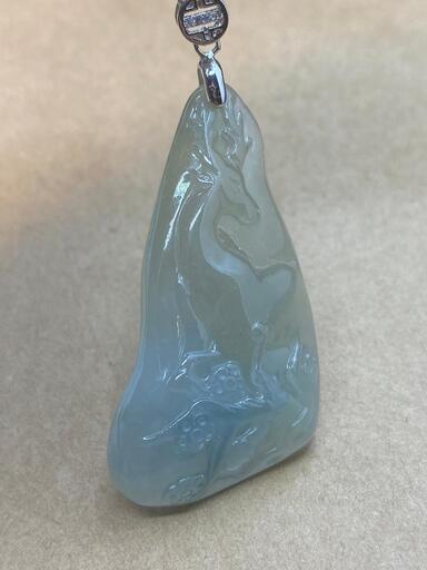 福袋 ネックレス 鹿 本翡翠 氷ヒスイ 誕生日プレゼント 黄緑色 縁起物 鑑別書有