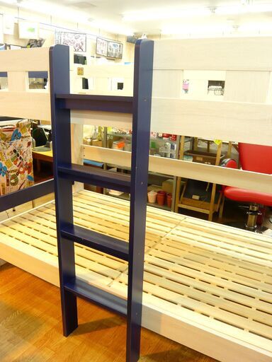 2段ベッド ロータイプ 高さ137㎝ 垂直はしご すのこ床板 白×ネイビー ローシェンEX　西岡店  