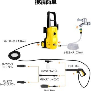 【新品半額】高圧洗浄機 1400W最大吐出圧力 12MPa 50Hz/60Hz東西日本兼用 水道直結・自吸タイプ 高圧洗車機 家庭用高圧クリーナー 高圧・低圧切替可能 高圧ホース10m水道ホース3m 電源コード5m 省エネ コンパクト 小型 初心者向け 屋外 お風呂掃除 ベテラン掃除 大掃除 二重絶縁 IPX5防水の画像