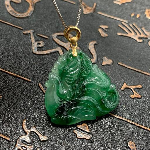 福袋 ネックレス 孔雀 本翡翠 氷ヒスイ 緑色 仕事運UP 誕生日プレゼント 鑑別書有