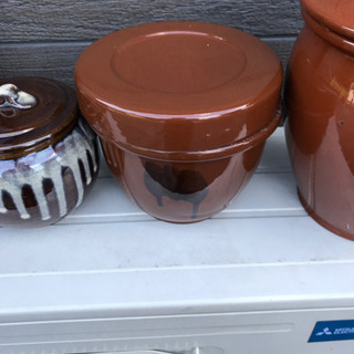 【まとめ売り】蓋付き　壺　漬物壺　梅壺　梅干し　陶器　オシャレ　4個まとめて　未使用の画像