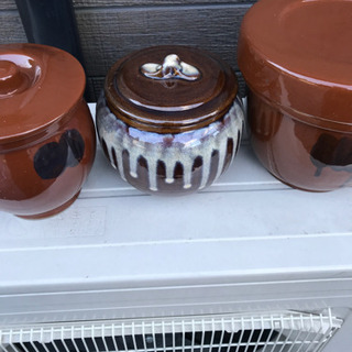 【まとめ売り】蓋付き　壺　漬物壺　梅壺　梅干し　陶器　オシャレ　4個まとめて　未使用の画像