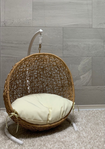 【ラタン家具】【ハンギングチェアー】　ペット用　ミニ　ハンギング　ゆりかご椅子　(白)
