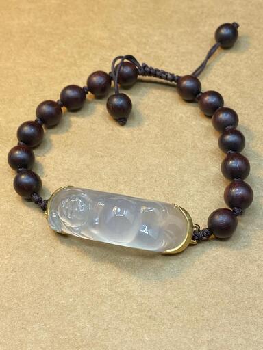 ブレスレット 仏様 本翡翠 氷ヒスイ ガラス色 誕生日プレゼント 鑑別書有