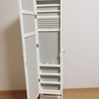 【お話中】アクセサリー小物収納付き全身鏡 ホワイトの画像