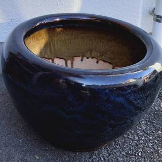 レア　レトロ　水鉢　金魚鉢　ガーデニング　陶器 大型　染付 庭　...