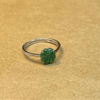 18K WG 指輪 リング 菊の花 本翡翠 フリーサイズ 氷ヒスイ 緑色 鑑別書有