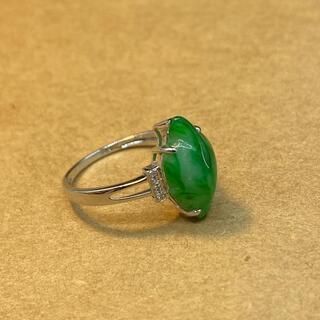 指輪 リング 13号 天然本翡翠 氷ヒスイ 緑色 18K WG 鑑別書有