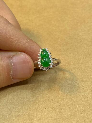 指輪 リング 瓢箪 本翡翠 氷ヒスイ 緑色 誕生日プレゼント 天然石 鑑別書有3