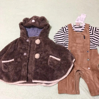 (未使用)petit main✾ くまさんポンチョ・サロペットカ...