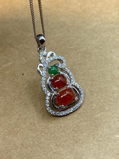 ネックレス ピアス 3点セット フリーサイズ 本翡翠 ヒスイA貨 赤 ひょうたん 本物保証