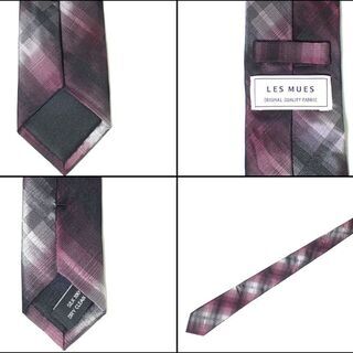 AA352 LESMUES 高級シルク ネクタイ チェック 男女兼用の画像