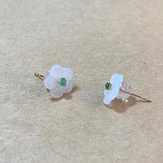 ピアス 梅花 本翡翠 氷ヒスイ 18kピンクゴールド 誕生日プレゼント鑑別書付の画像