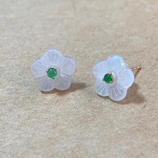 ピアス 梅花 本翡翠 氷ヒスイ 18kピンクゴールド 誕生日プレゼント鑑別書付の画像