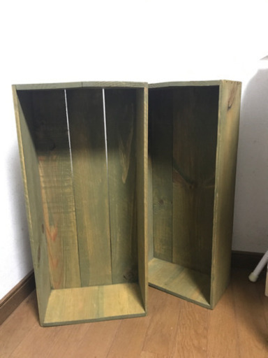 オリーブ色 木箱 大 2つセット