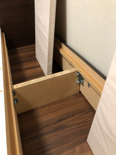 シングルベッドフレーム2台 ニトリの浅型引出し付き (メリッサ3 H85DBR アサヒキ25)