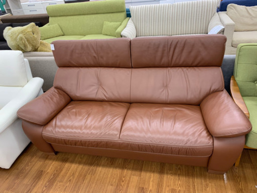 【価格見直し】karimoku　2人掛けレザーソファ ブラウン　【トレファク所沢店】