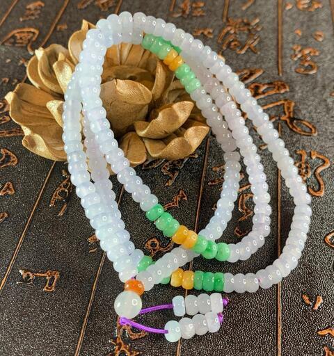 ネックレス 数珠 本翡翠 氷ヒスイ ラベンダー色 ツヤツヤ 誕生日