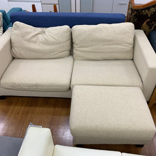 ND style オットマン付き2人掛け布ソファ ベージュ 【トレファク所沢店】